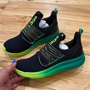 Adidas Little Racer Adapt 7 Black and Lime Green sneakers 5.5Y boys
